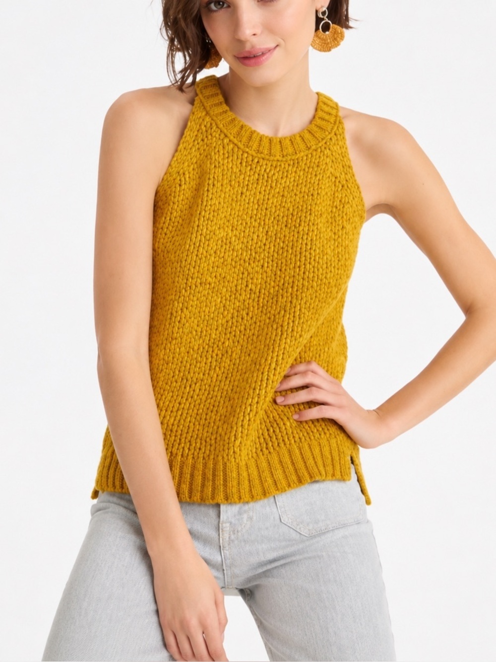 Point Sur Mustard Yellow Knit Sweater Tank Size Small